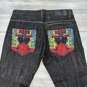 Miskeen Jeans Men 36x32 Black Dark Wash Wide Leg Baggy Street Hip Hop Embroider